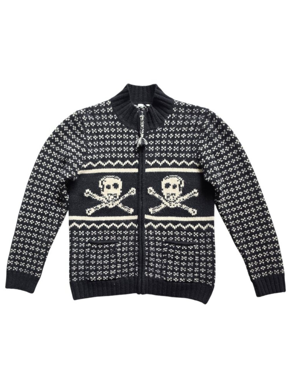 Vailent 100% Lambswool Skull Cowichan Full-Zip Sweater Jacket Cardigan Unisex M